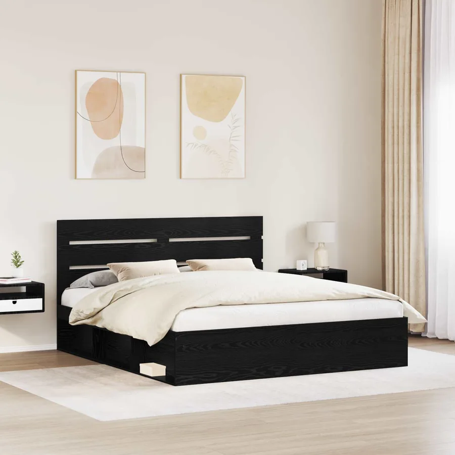 Cadre de lit Noir 180 x 200 cm Bois de pin massif - 3
