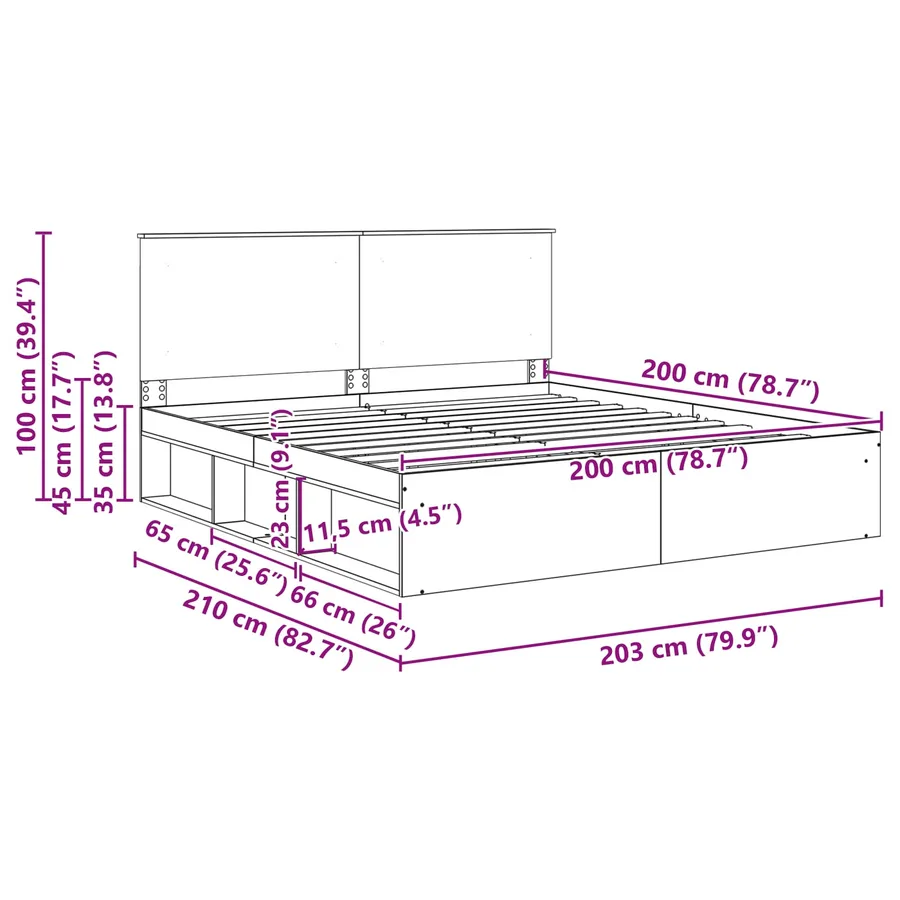 Cadre de lit Blanc 200 x 200 cm Bois de pin massif - 14