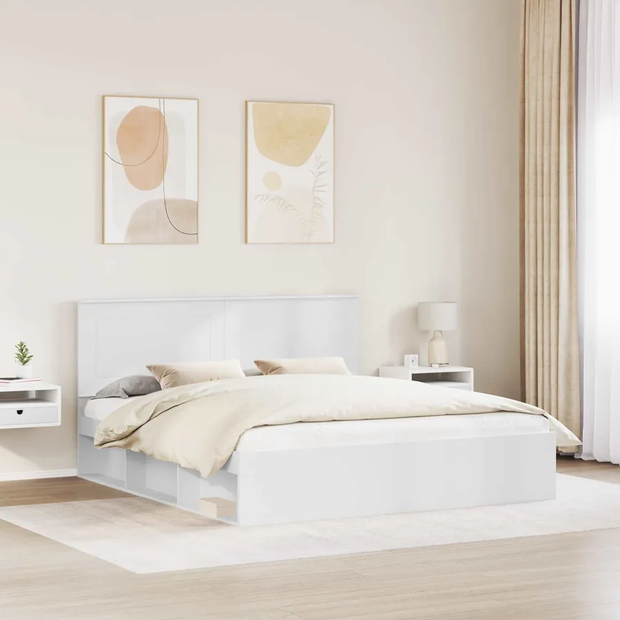 Cadre de lit Blanc 200 x 200 cm Bois de pin massif - 3