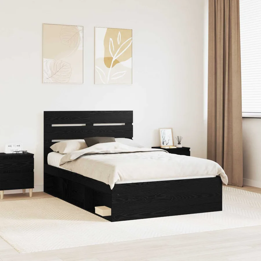 Cadre de lit Noir 135 x 190 cm Bois de pin massif