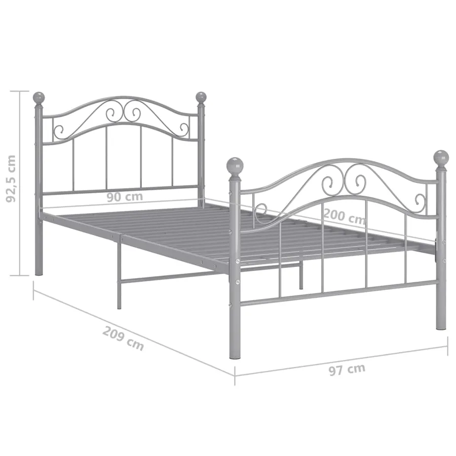 Cadre de lit sans matelas gris métal 90x200 cm - 8