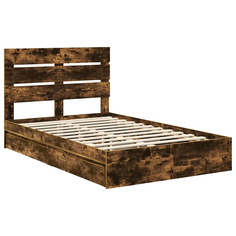 Lit de Rangement Chêne fumé 135 x 190 cm Bois d'ingénierie - 4