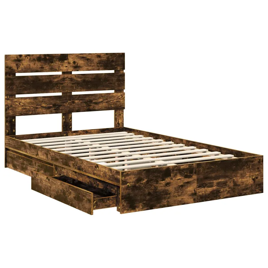 Lit de Rangement Chêne fumé 135 x 190 cm Bois d'ingénierie - 5