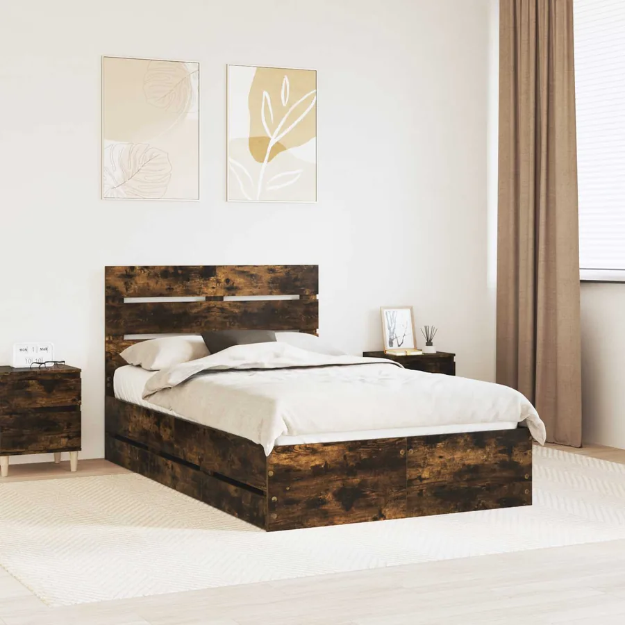 Cadre de lit Chêne fumé 135 x 190 cm Bois Ingénierie