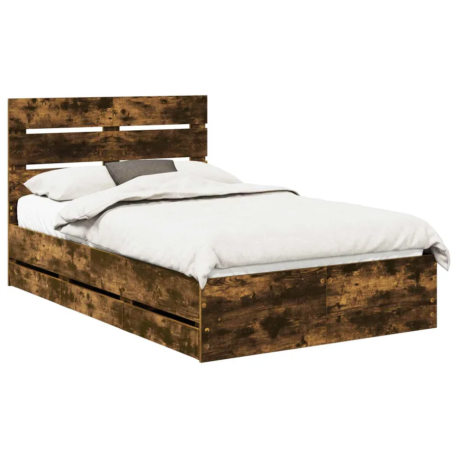 Cadre de lit Chêne fumé 135 x 190 cm Bois Ingénierie - 2