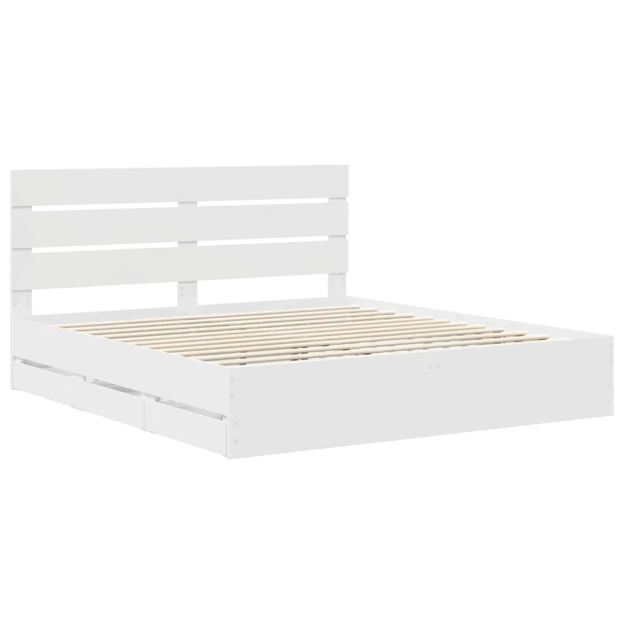 Cadre de lit avec tiroir Blanc 200 x 200 cm Bois Ingénierie - 4