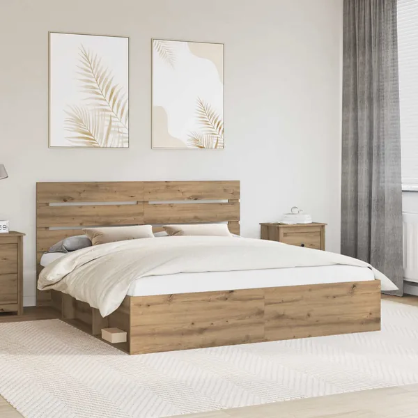 Cadre de lit Chêne artisan 200 x 200 cm Bois de pin massif