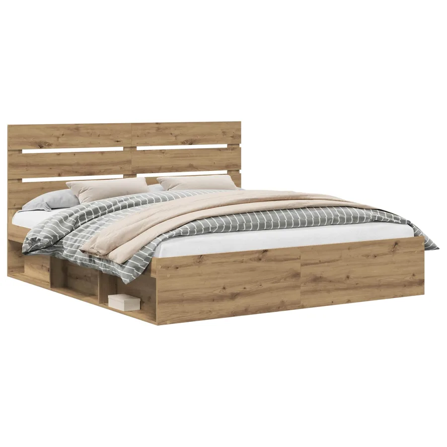 Cadre de lit Chêne artisan 200 x 200 cm Bois de pin massif - 2