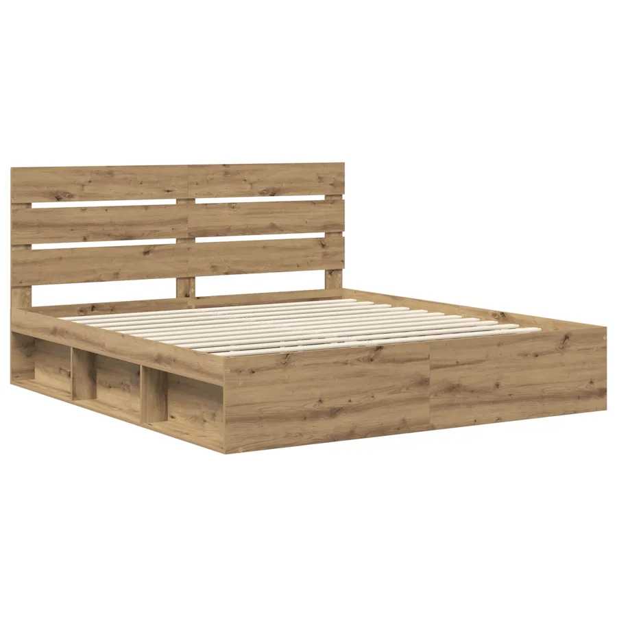 Cadre de lit Chêne artisan 200 x 200 cm Bois de pin massif - 4