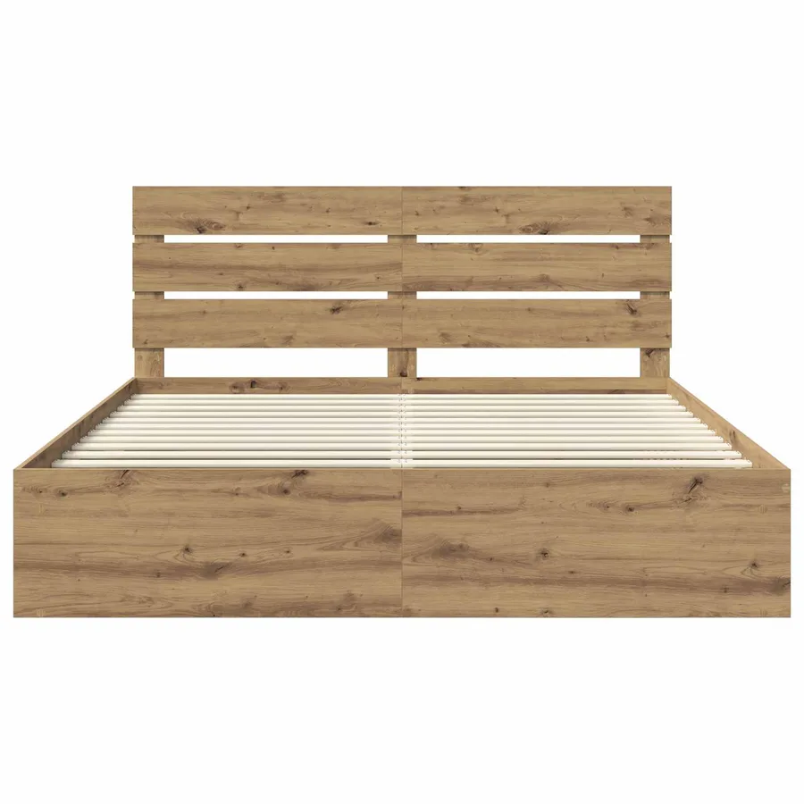 Cadre de lit Chêne artisan 200 x 200 cm Bois de pin massif - 7
