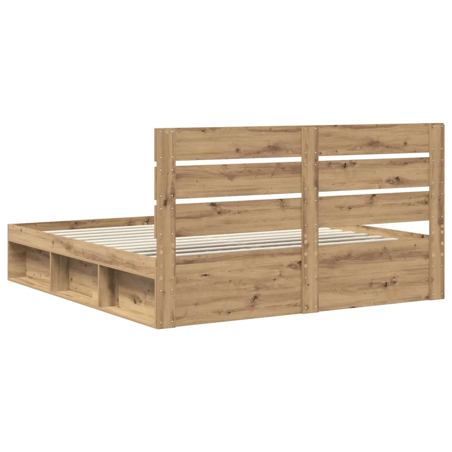 Cadre de lit Chêne artisan 200 x 200 cm Bois de pin massif - 9