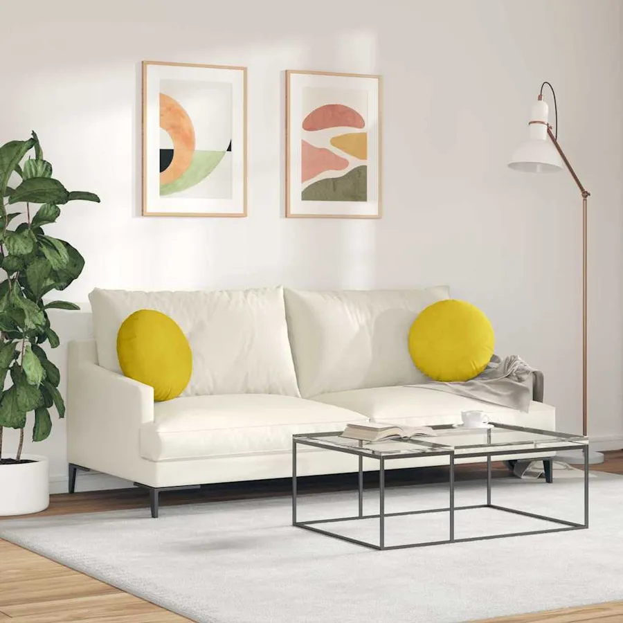 Coussins de siège 2 pcs Jaune Ø 40 x 13 cm Velours - 4