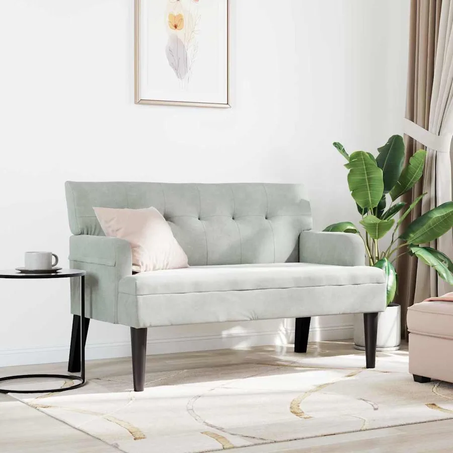 Banc Chesterfield Gris clair 112 x 65,5 x 75 cm Velours - 3