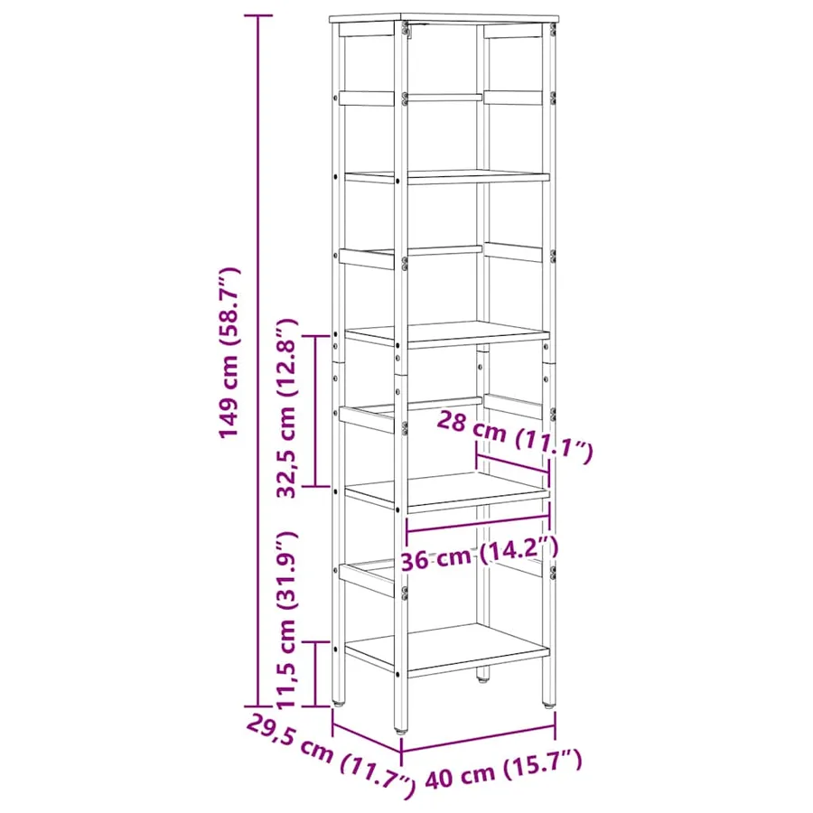Étagère 4 niveaux 40 x 29,5 x 149 cm Bois d'ingénierie - 12