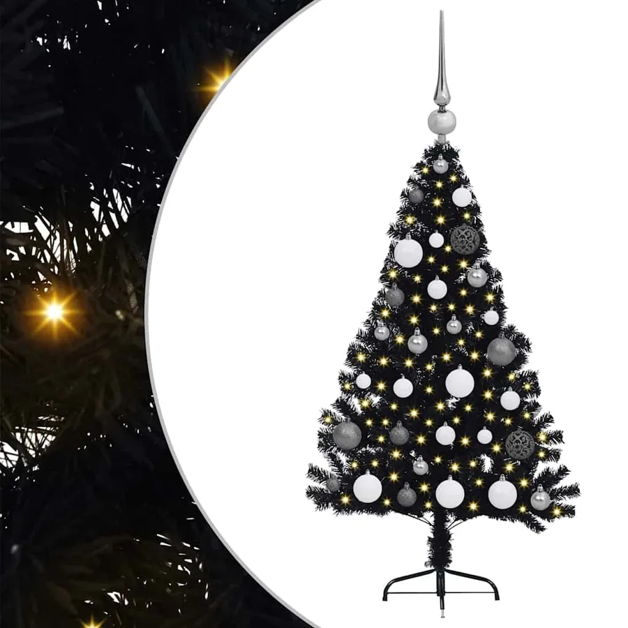 Sapin de Noël artificiel pré-éclairé Noir 120 cm PVC - 2