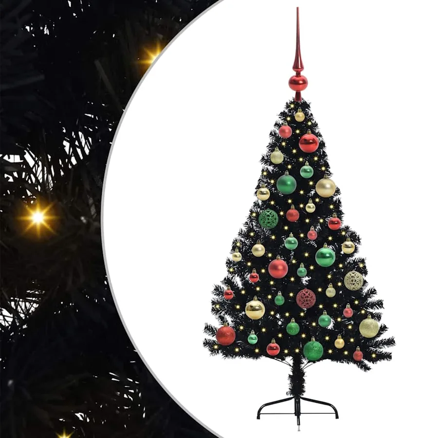 Sapin de Noël artificiel pré-éclairé Noir 120 cm PVC - 2
