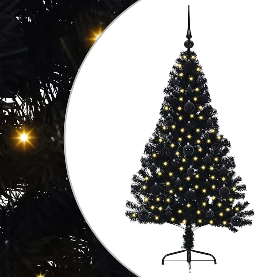 Sapin de Noël artificiel pré-éclairé Noir 120 cm PVC - 2