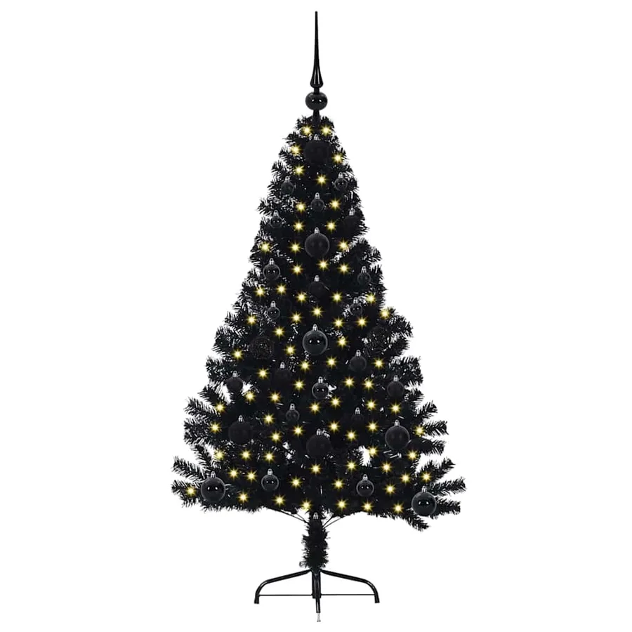 Sapin de Noël artificiel pré-éclairé Noir 120 cm PVC - 3