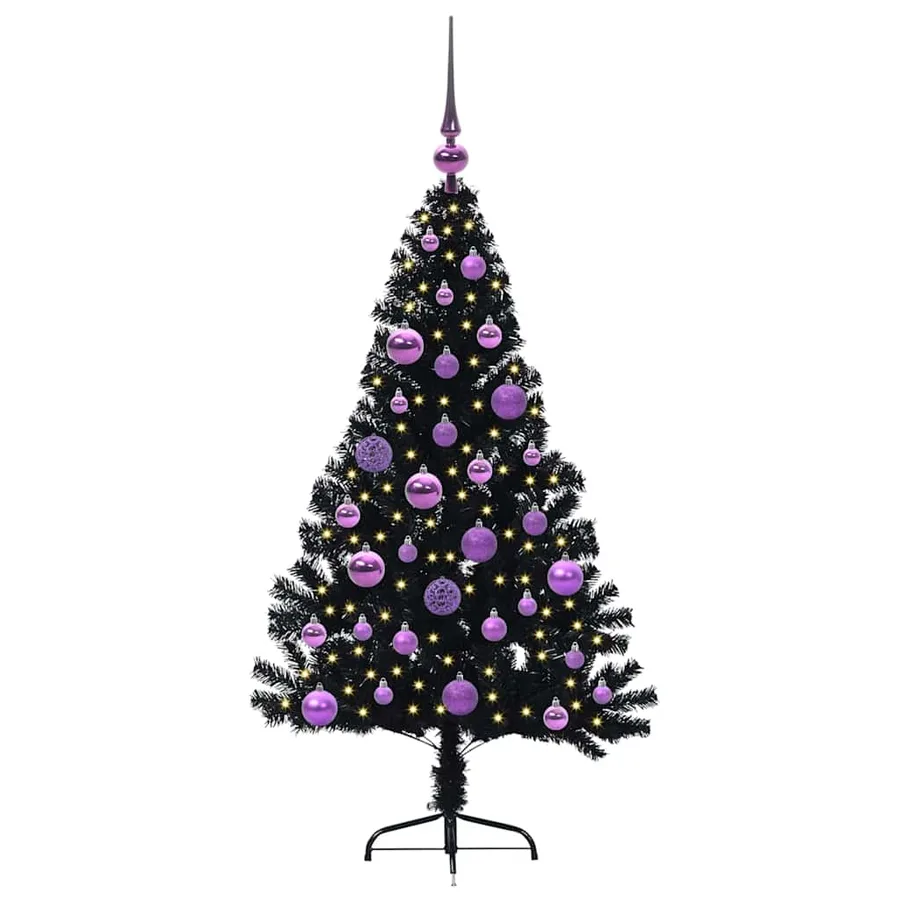 Sapin de Noël artificiel pré-éclairé Noir 120 cm PVC - 3