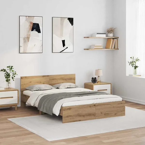 Cadre de lit Chêne artisanal 150 x 200 cm Bois d'ingénierie