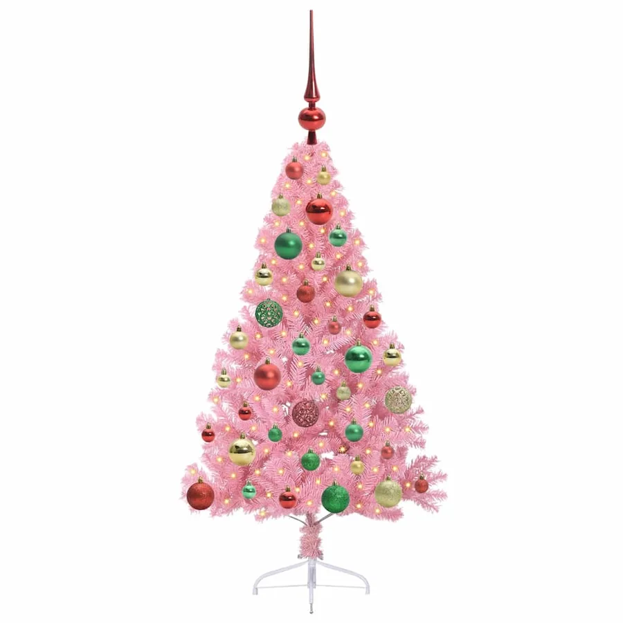 Sapin de Noël artificiel pré-éclairé Rose 120 cm PVC - 3