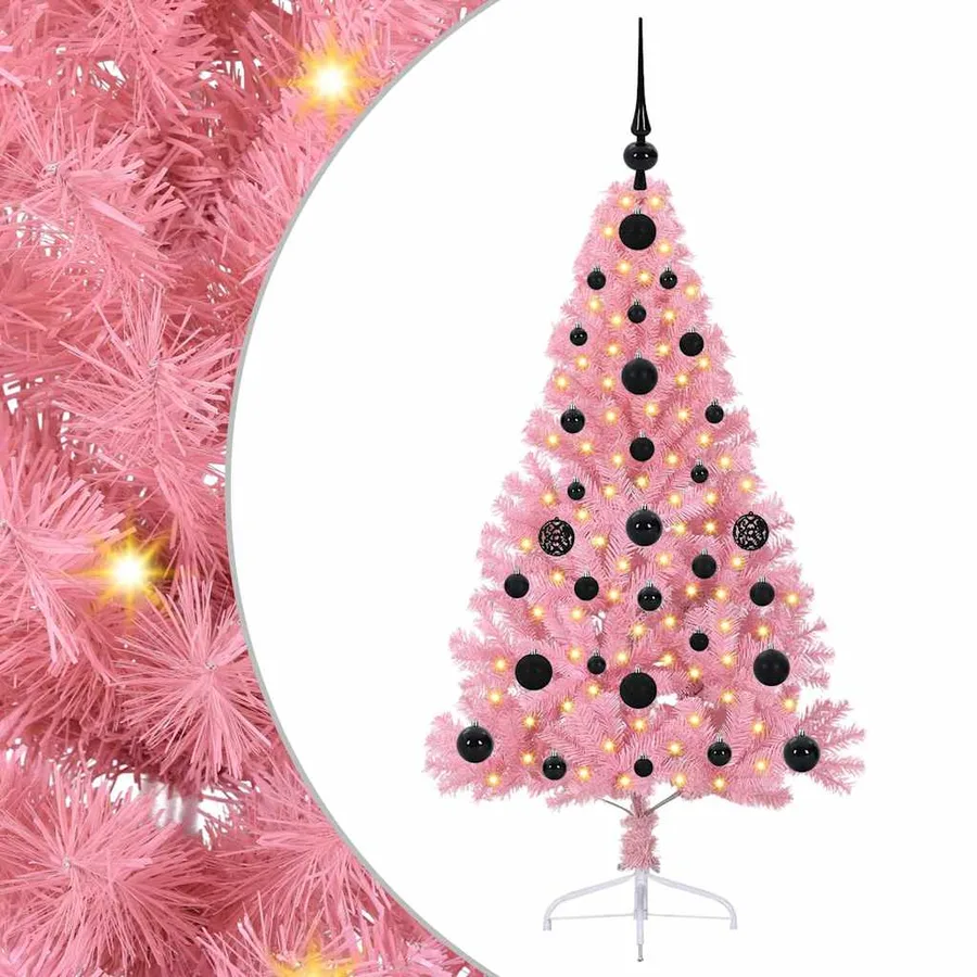 Sapin de Noël artificiel pré-éclairé Rose 120 cm PVC - 2