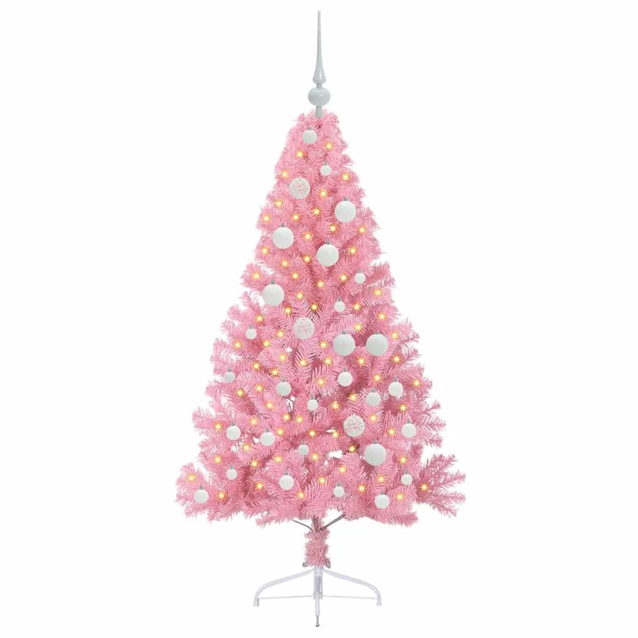 Sapin de Noël artificiel pré-éclairé Rose 120 cm PVC - 3
