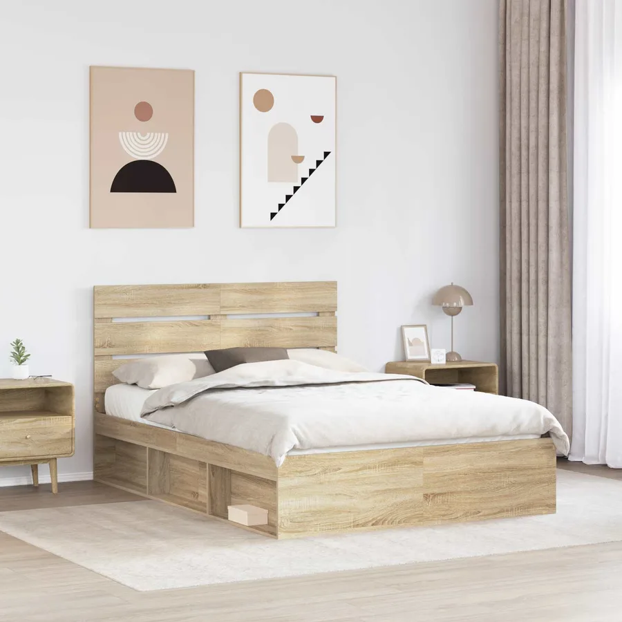 Cadre de lit Chêne Sonoma 150 x 200 cm Bois de pin massif - 3