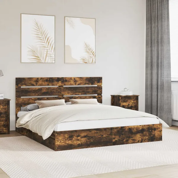 Lit de Rangement Chêne fumé 180 x 200 cm Bois d'ingénierie
