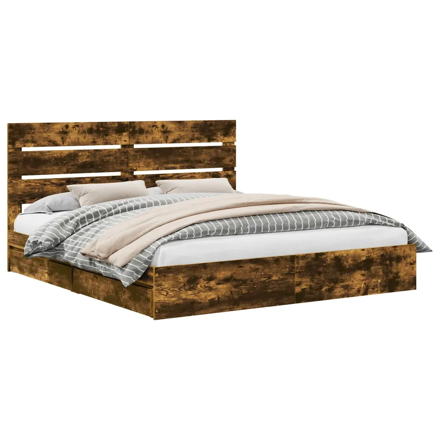 Lit de Rangement Chêne fumé 180 x 200 cm Bois d'ingénierie - 2