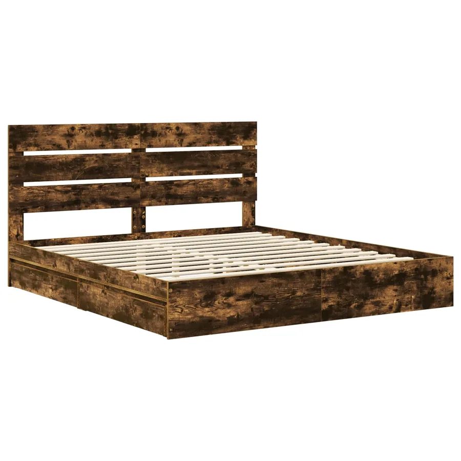 Lit de Rangement Chêne fumé 180 x 200 cm Bois d'ingénierie - 4