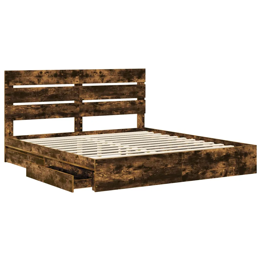 Lit de Rangement Chêne fumé 180 x 200 cm Bois d'ingénierie - 5