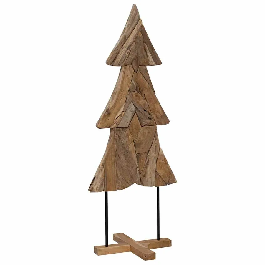 Sapin de Noël avec support Marron 151 cm Bois de teck solide - 2