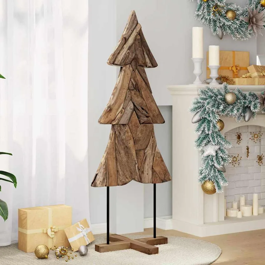 Sapin de Noël avec support Marron 151 cm Bois de teck solide - 3