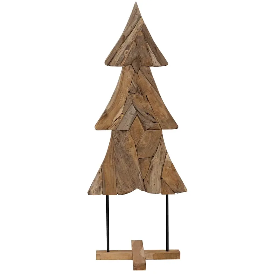 Sapin de Noël avec support Marron 151 cm Bois de teck solide - 4