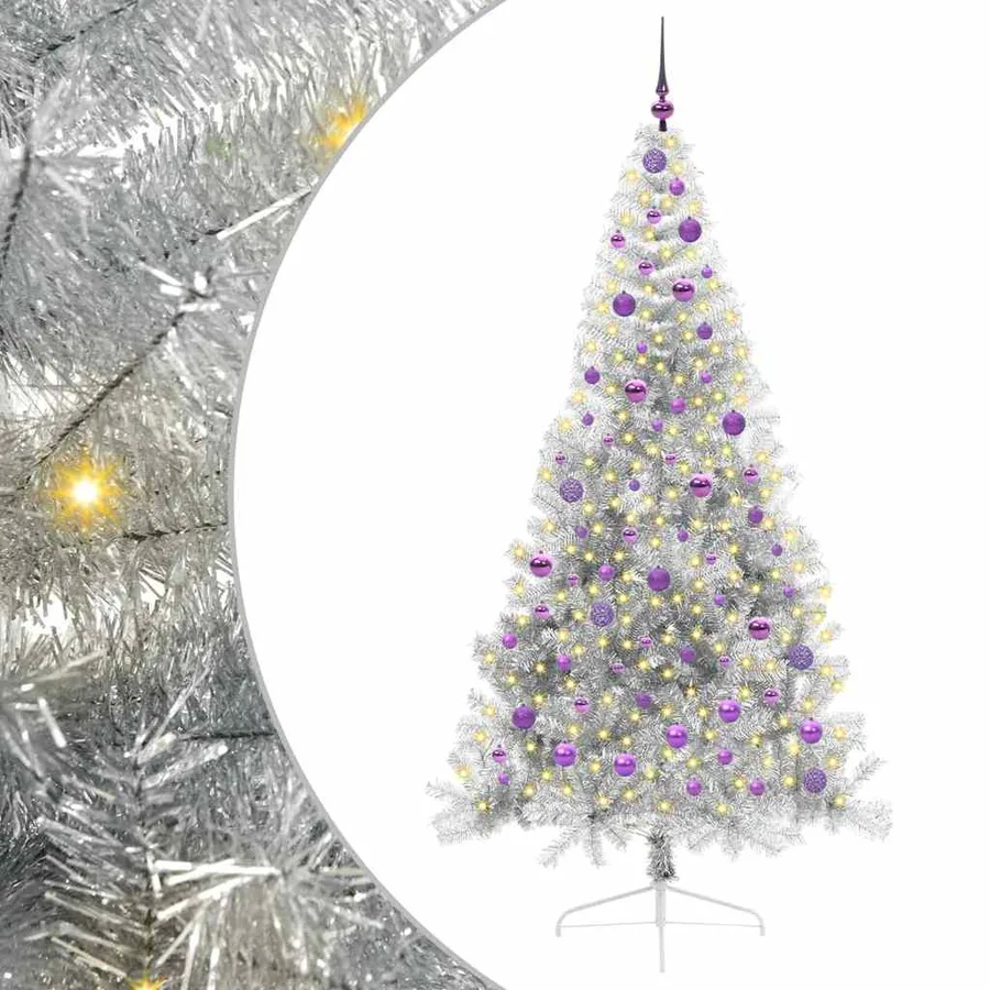 Sapin de Noël artificiel pré-éclairé Argent 210 cm PET - 2