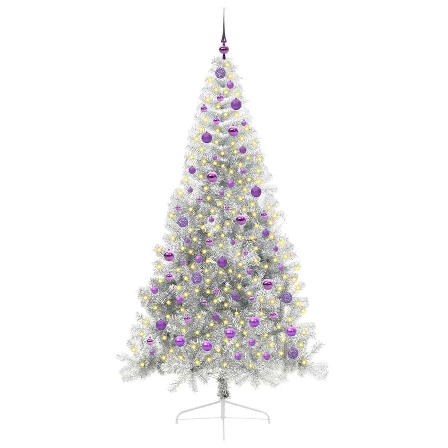 Sapin de Noël artificiel pré-éclairé Argent 210 cm PET - 3