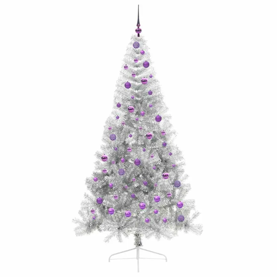 Sapin de Noël artificiel pré-éclairé Argent 210 cm PET - 4