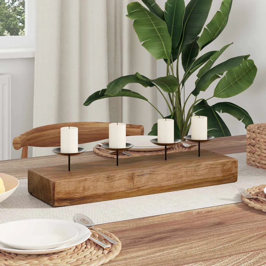 Bougeoir Naturel 50 x 15 x 10 cm Teck massif