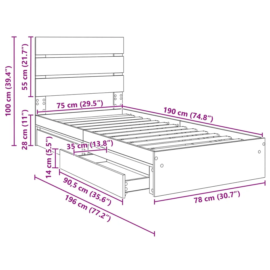 Lit de Rangement Blanc 70 x 190 cm Bois d'ingénierie - 14
