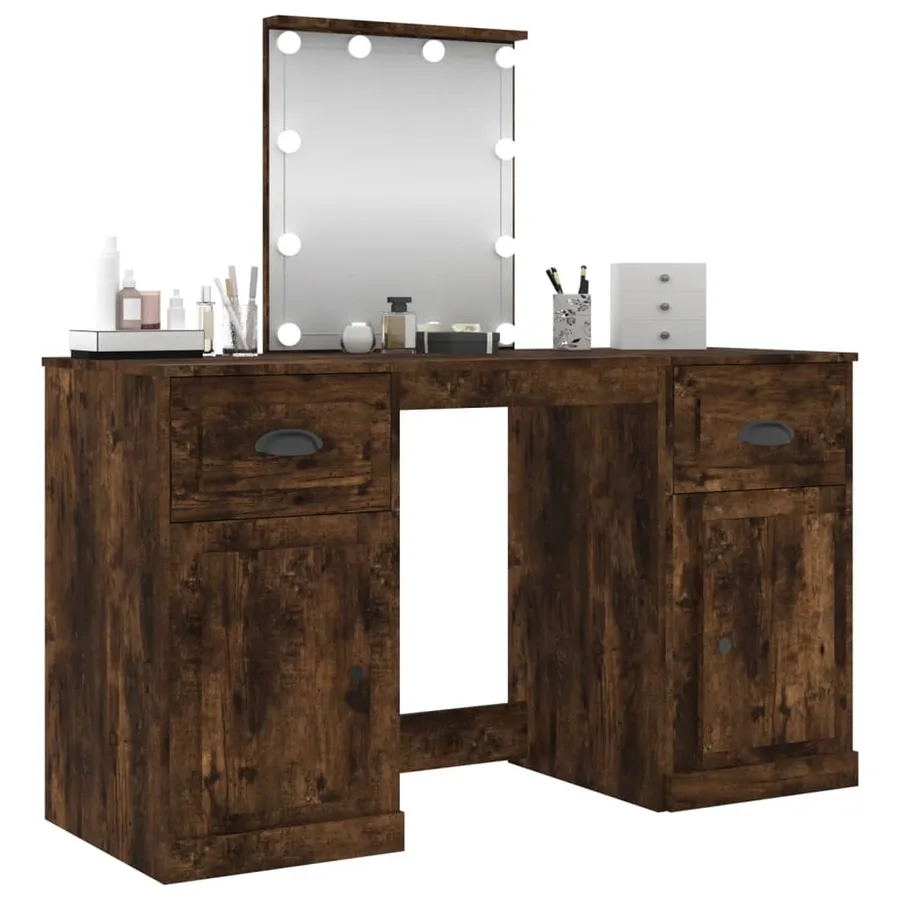 Coiffeuse avec LED chêne fumé 130x50x132,5 cm - 4