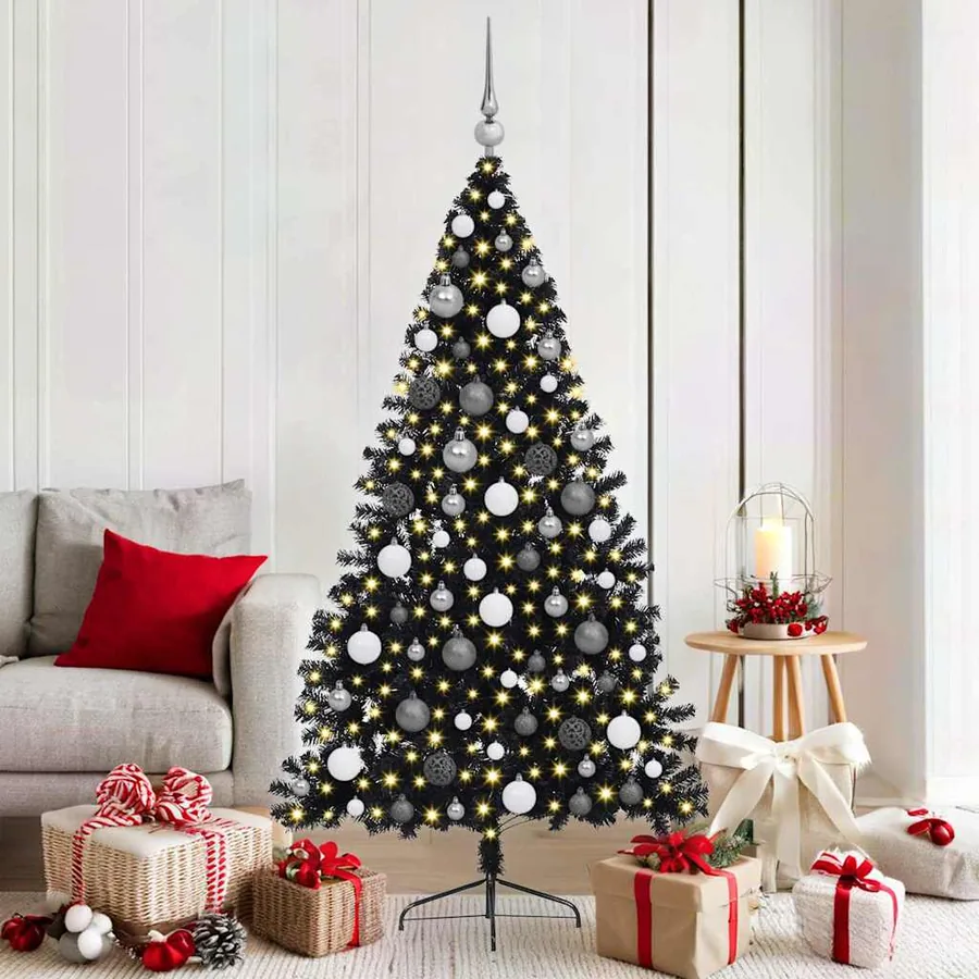 Sapin de Noël artificiel pré-éclairé Noir 180 cm PVC
