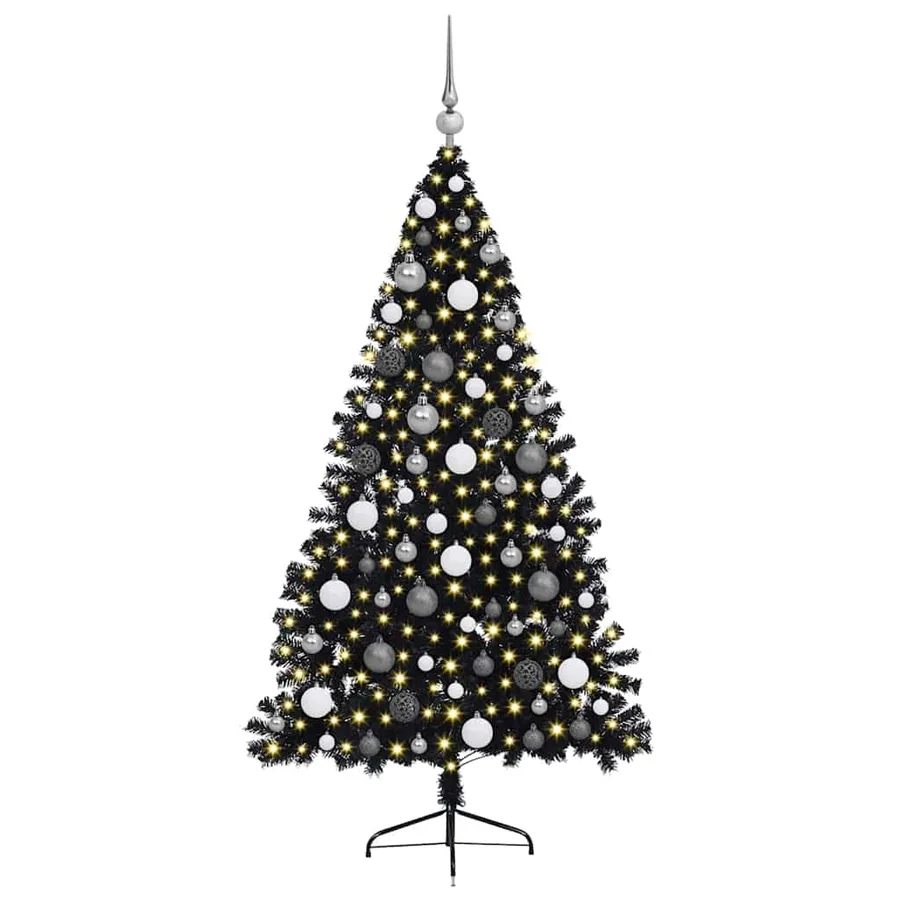 Sapin de Noël artificiel pré-éclairé Noir 180 cm PVC - 3