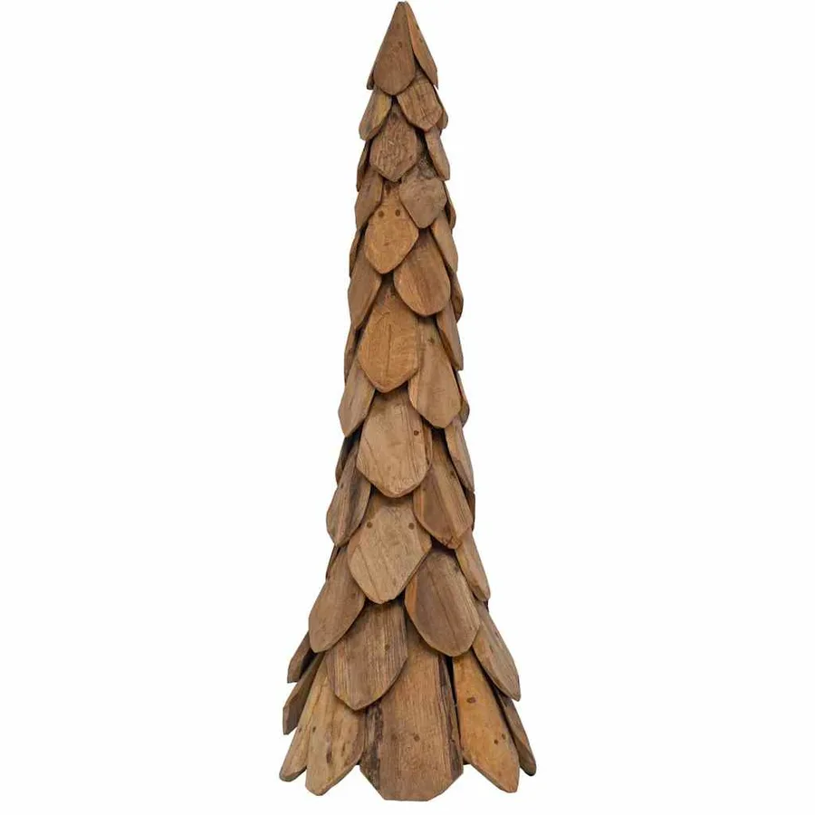Sapin de Noël avec support Marron 111 cm Bois de teck solide - 6