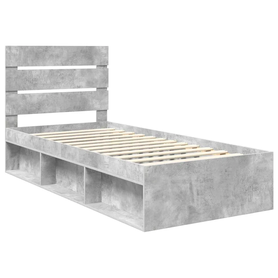 Cadre de lit avec tête de lit Gris Béton 75 x 190 cm Pin massif - 4