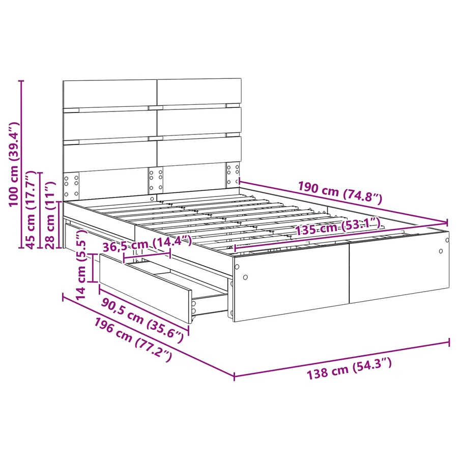 Lit de Rangement Chêne Sonoma 135 x 190 cm Bois d'ingénierie - 14