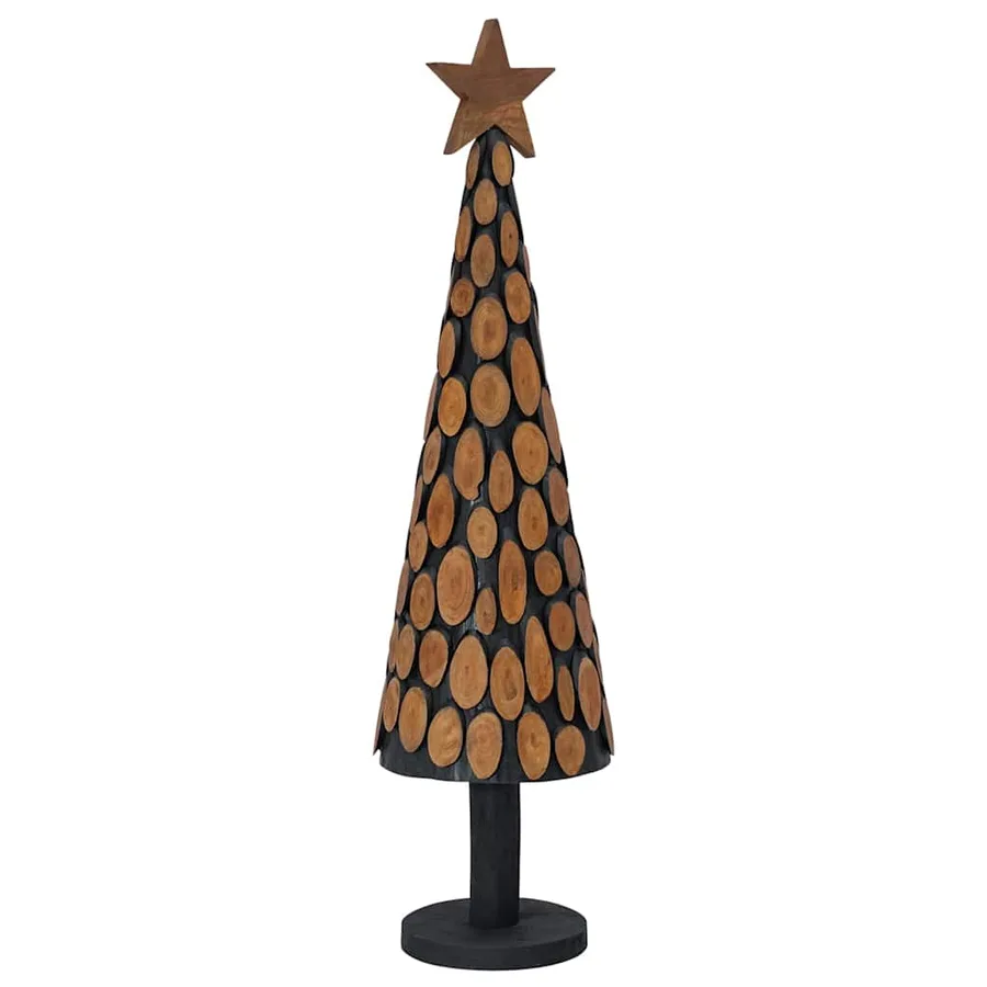 Sapin de Noël avec support Marron 120 cm Bois de teck solide - 2