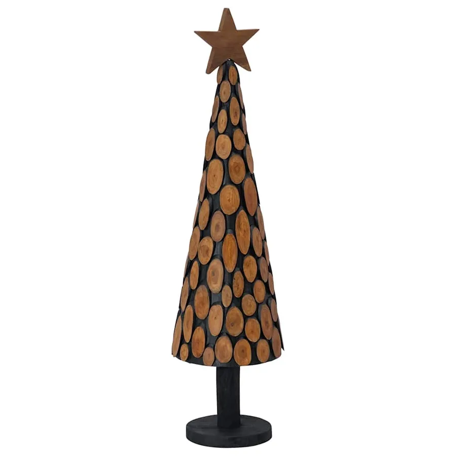 Sapin de Noël avec support Marron 120 cm Bois de teck solide - 6