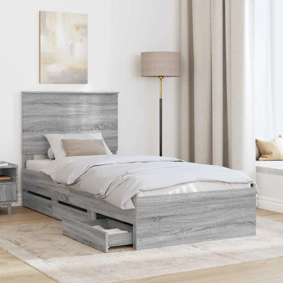Cadre de lit Gris Sonoma 90 x 190 cm Bois Ingénierie - 3