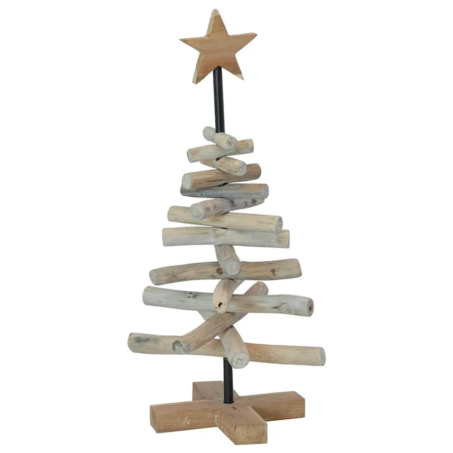 Sapin de Noël avec support Marron 60 cm Bois de teck solide - 2